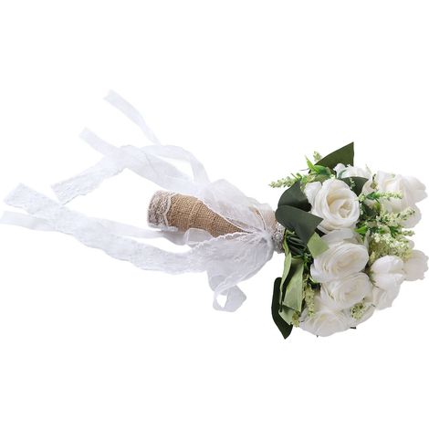 Bouquet de mariée artificiel blanc laiteux, réaliste et élégant, idéal pour les photos de mariage. Fleurs artificielles d'un blanc laiteux, réalistes et modernes.