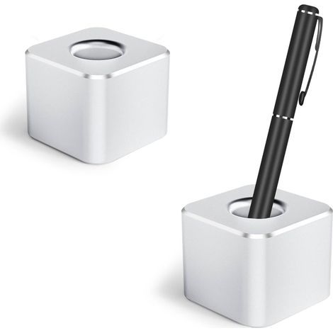 Lot de 2 pésentois à stylos, pote-stylos simples, base en aluminium, petit pote-stylos pou bueau, suppot à stylos en métal pou bueau (1/4)