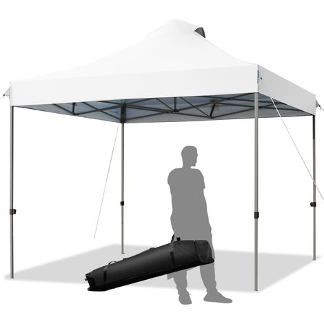 Tendone pop up 3x3m pieghevole impermeabile con borsa a ruote, Tenda da festa all'aperto facile da montare Bianco (1/4)