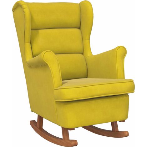 Maison Exclusive - Fauteuil à bascule à oreilles en velours jaune bois massif (1/5)