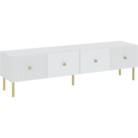 MEUBLE TV VIENA - 180 CM - 2 portes Blanc - Doré (1/5)