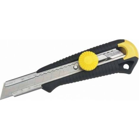 Stanley – Cutter 18mm pour coupe précise – Poignée en élastomère souple – Système de blocage de la lame – 10418