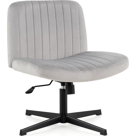 COSTWAY Armless Cross Legged Desk Chair with Wide Seat Grey (1/5)