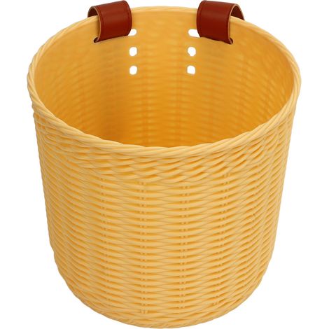 Panier de Vélo Multifonction en Osier Simulé, Forme Ronde Grande Capacité, Poignée Avant Jaune (1/5)