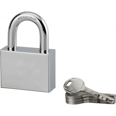 Lucchetto di sicurezza Disk, 4 chiavi reversibili, 50mm, arco in acciaio temprato nichelato, meccanismo a dischi - Serrurerie de Picardie