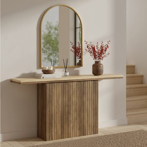 Console en bois - 160 x 30 x 80 cm - Table d'appoint - Salon, Couloir, Entrée - Marron/Naturel (1/5)