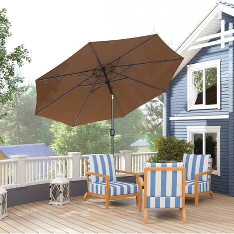 Outsunny Parasol de jardin extérieur Parasol droit inclinable Ø 3 m en métal Rond Polyester 180g/m² manivelle inclinable Chocolat (1/5)