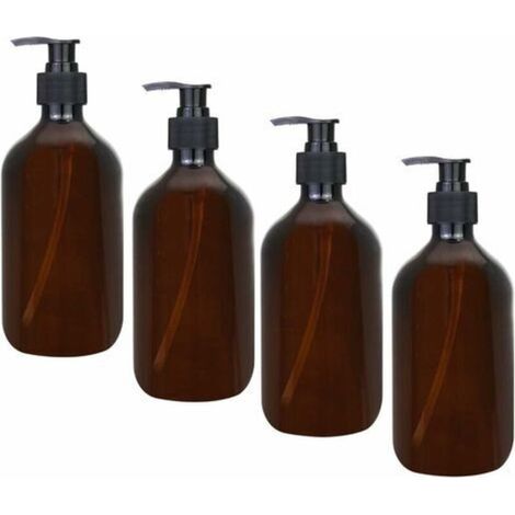 Botellas dispensadoras ámbar (4 unidades), botellas ámbar con bomba de 500 ml, botellas vacías de plástico ámbar para loción, gel de ducha, jabón de manos y detergente. (1/4)