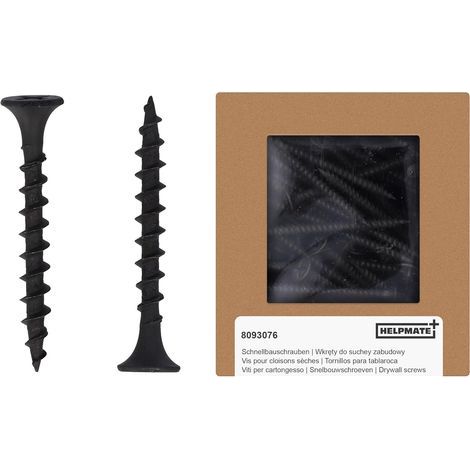 250 - Vis Placo - Filetage Grossier Bois - Tête Trompette Sans Pré-perçage Pour Cloisons Sèches Et Profilés Métal Ou Bois - Noir - 3,9x35 Cm (1/5)