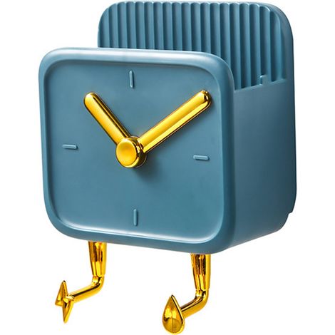 Boîte de rangement murale en PP, forme d'horloge, multifonctionnelle avec crochets pour chevet de dortoir, bleu (1/5)