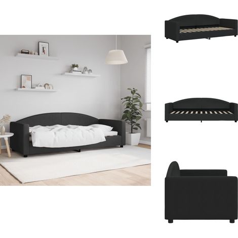 Lit de repos sans matelas noir 80x200 cm tissu - Canapé Convertible - Lit Invité - Meuble Multifonctionnel - Literie - Décoration Intérieure (1/5)