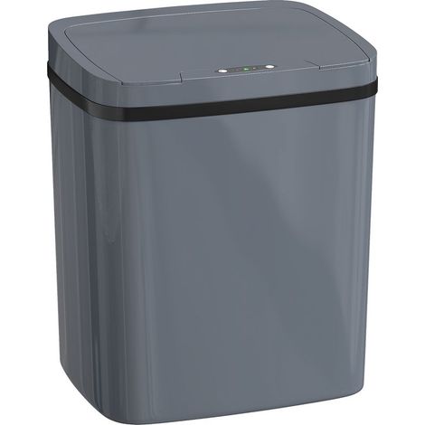 Poubelle automatique 15 L à capteur avec deux modes d'ouverture, pour bureau ou cuisine, 27,6 x 21,4 x 33,5 cm, grise (1/5)