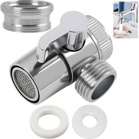 Diverteur Robinet de Cuisine et Salle de Bain en Laiton, Finition Chromé avec Écrou Pivotant et Adaptateur M22 M24 pour Flexible de Douchette Standard (1/5)