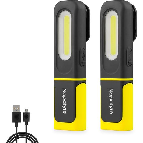 Lampe de Poche, Lampe de Travail LED Rechargeable avec Base Magnétique, Baladeuse LED Lampe Atelier avec Crochet à 360 Degrés, Lampe Torche pour Auto, Atelier, Camping et Urgence (2 Pièces) (1/5)