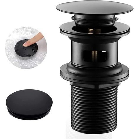 Basin waste with overflow, Pop-up valve basin waste, Black bathroom basin waste, Universal basin waste (Black) (1/5)
