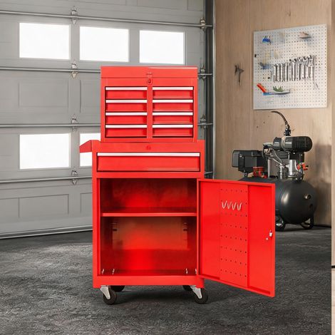 Servante d'atelier coloris rouge en acier 58,5 x 28 x 102 cm (1/5)