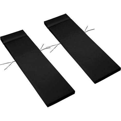 Set of 2 Sun Lounger Cushions, Replacement Cushions for Rattan Furniture Ties, 196 x 55 cm, Cushion ONLY, Black (1/5)