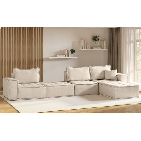 Ecksofa Modulsofa 4-teilig SANDE XL Stoff Raven Creme Ottomane Rechts (1/5)