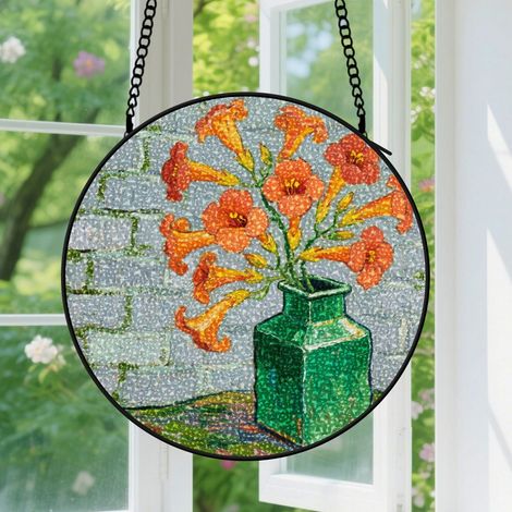 20cm Suspension décorative vitrale pour fenêtre, motif floral, décoration intérieure, cadeau d’anniversaire et pendaison de crémaillère (1/5)