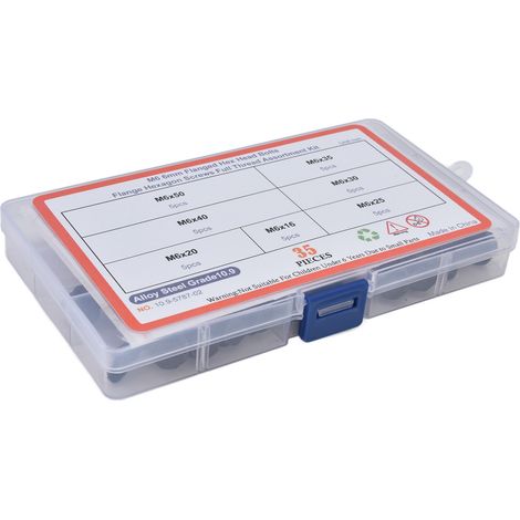 35-teiliges Set mit M6 10.9 Flanschschrauben, Sechskantschrauben aus Kohlenstoffstahl, schwarzes Sortiment für Befestigungs- und Montagearbeiten (1/5)