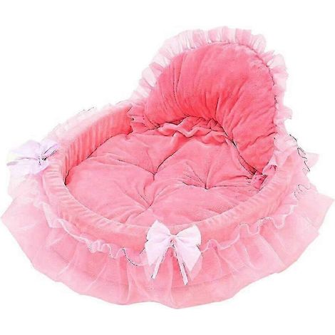 Tapis de couchage pour chiot/chiot avec nœuds de princesse, dentelle et cœur, élégant et mignon, pour niche ou animal de compagnie, lit chaud (1/4)