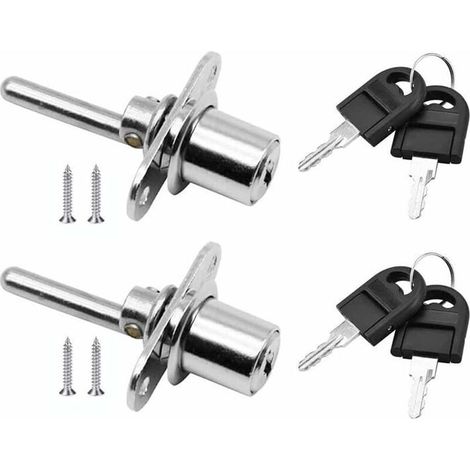 KLVGTIFS PU - 2 Pièces Serrure à Tiroir avec Clé pour Meubles Serrure à Piston pour Classeurs Armoire Vitrine, Diamètre 16 mm, Longueur 61 mm (1/4)