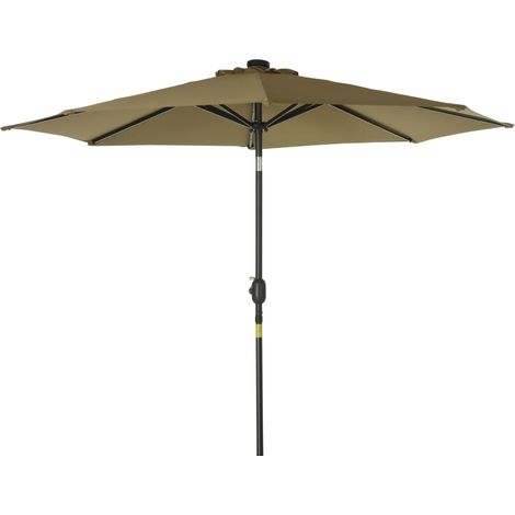Parasol octogonal inclinable lumineux solaire 24 LED Ø 2,7 x 2,4 m marron polyester 180 g/m²