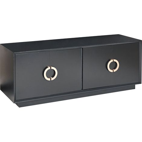 Credenza a 4 ante con ripiani nero maniglie dorate MDF Oxnard