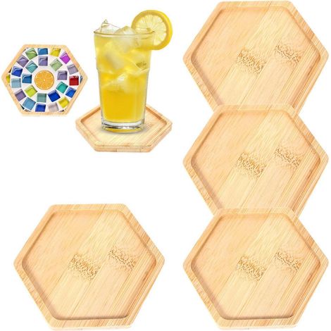 4er Set Bambus Untersetzer Hexagon 9.5cm, DIY Bastelbasis für Kerzen & Pflanzen (1/4)