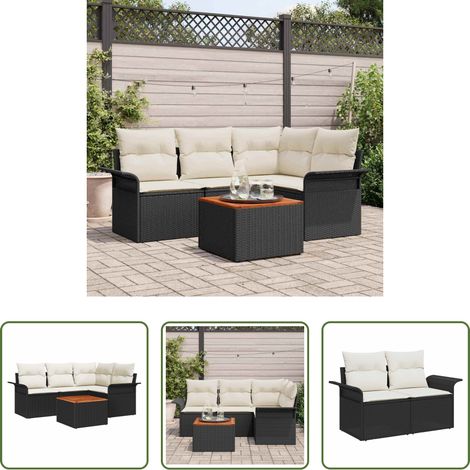 vidaXL Jardin -  Ensemble de canapé de jardin avec coussin 5 pcs Noir polyrotin (1/5)
