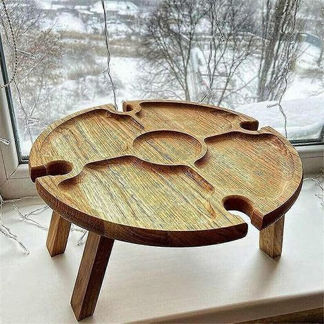 Table de pique-nique pliante en bois avec porte-verres à vin portable 2 en 1 et plateau de pique-nique intégré (1/5)