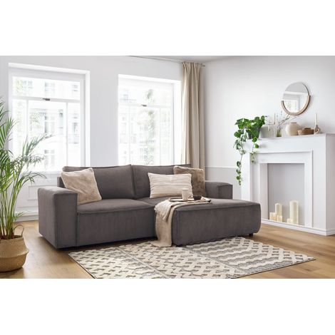 BOBOCHIC - Canapé d'angle fixe compact NIHAD velours côtelé Angle droit  Taupe (1/5)