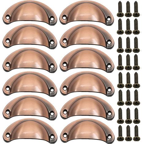 12 Poignées Vintage Coquille pour Tiroir Armoire Cuisine - Alliage Fer-Nickel Demi-Lune 8,1x3,5 cm - Bronze Rouge Brossé - Bouton Meuble Placard (1/5)