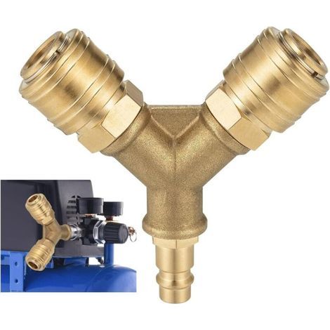 Compressore per tubo dell'aria, raccordo per aria compressa a 2 vie con 2 connettori, connettore per tubo dell'aria filettato da 1/4", distributore di aria compressa in ottone, distributore d'aria a f (1/4)