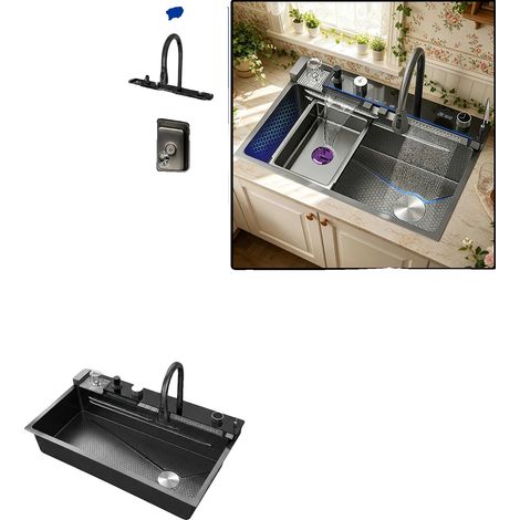 Évier de cuisine, acier inoxydable, simple cuve, FM-7546CM-SET-droit (1/2)