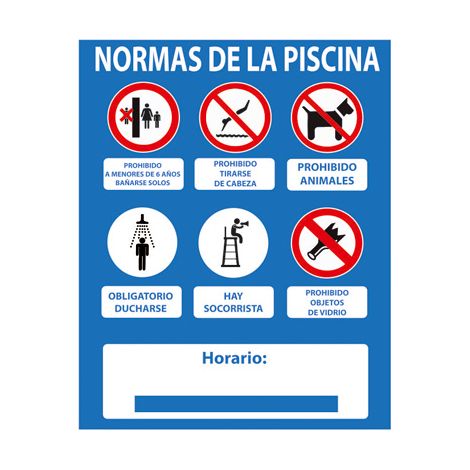 Señal normas piscina con socorrista - 50x40 cm