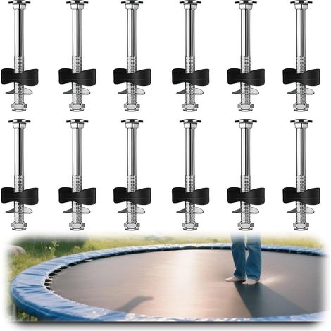 12 viti per trampolino con dadi, rondelle e tappi, accessori per trampolino per un fissaggio sicuro, pezzi di ricambio resistenti per trampolini da giardino e da esterno (1/5)