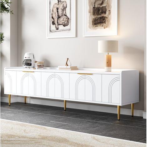 Mueble TV 170x35x47,5 cm en MDF blanco, con almacenaje, diseño moderno para salón FloraGrace (1/5)