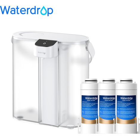 Waterdrop Carafe Filtrante Électrique Instantanée pour Réfrigérateur avec Filtre de 3 Mois, Système de Filtre à Eau de Comptoir, Réduit le Chlore, Plomb, Mercure, Réduit les PFAS, 757 Litres, Bleu, Li (1/5)