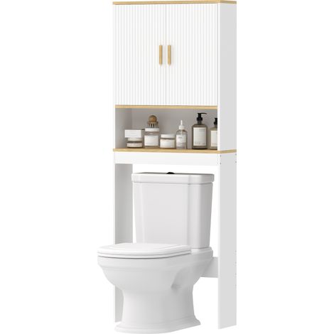 Meuble WC rangement au-dessus des toilettes 3 niveaux étagère de toilettes avec étagères réglables, 64x20x170,5cm, blanc