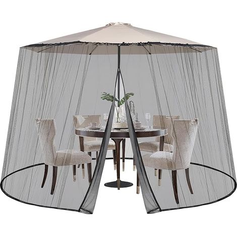Moustiquaire Réglable pour Parasol de 250-300cm Terrasse, avec 1 Portes à Fermeture éclair, l, 2,5 m de Haut, Noir (1/5)