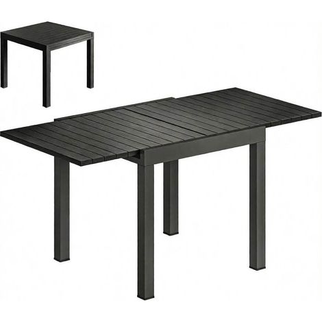 CHICFURN Tavolo da pranzo da giardino allungabile 160x80x75 cm, alluminio nero effetto legno (1/5)
