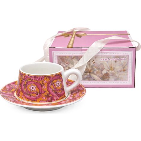 Taza y platillo de 300 ml de porcelana rosa de primera calidad + caja de regalo (1/4)