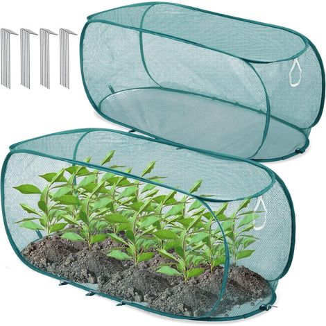 Lot de 2 Filets de Protection Jardin Pop-up, 100x45x40cm Cloche Potager Anti-Oiseaux et Insectes à Mailles Fines, Tunnel de Culture avec 12 Piquets (1/5)