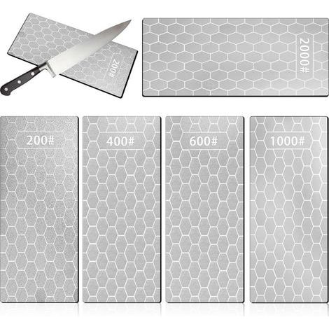Lot de 5 Pierres à Aiguiser Diamantées Plaque d'Affûtage de Couteaux Diamantée 200/400/600/1000/2000 Pierre Aiguiser Surface Nid d'Abeille avec Base Antidérapante pour Ciseaux Couteux Outils (1/5)