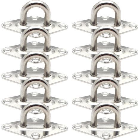 Lot de 10 crochets d'arrimage en inox 304 – Fixation rapide 50 kg – Dimensions 60 x 36 mm – Pour remorques, camions, bateaux, kayaks (1/5)