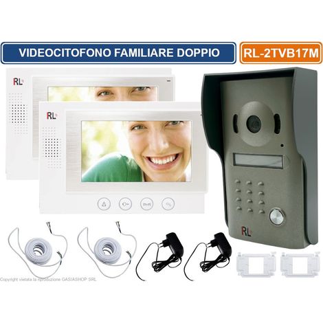 KIT Videocitofono Villa Bifamiliare 2 Doppio Monitor  LCD 7" pollici TFT Campanello Apertura Pedonale (1/10)