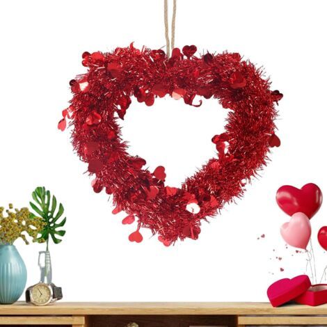 Couronne Cœur Saint-Valentin pour Fenêtre Décoration Réutilisable En Forme De Cœur Artificiel,Couronne Pour La Saint-Valentin pour Mariages Anniversaires Noël Demandes en Mariage Plafonds Tables M (1/5)