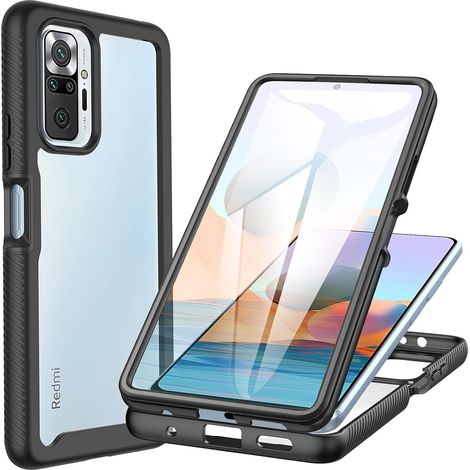 Coque Xiaomi Redmi Note 10 Pro, Antichoc Housse avec Protection écran, 360° Protégé Téléphone Etui Double Face Bumper Transparent Case Portable Intégrale Coque pour Redmi Note 10 Pro -Noir (1/5)
