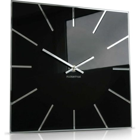 Horloge Murale carrée de 30 cm de diamètre, sans Bruit de tic-tac Moderne, Design en Verre Acrylique et Miroir Acrylique pour Salon, Chambre à Coucher (Noir) (1/5)